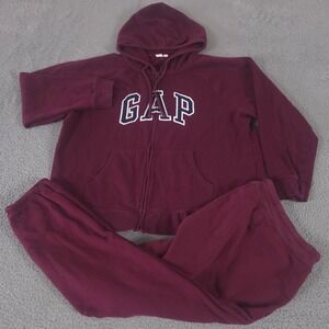 Gap Sweatsuit Women XXL Ruby Wine Logo Zip Heritage Cotton Blend Joggers Set